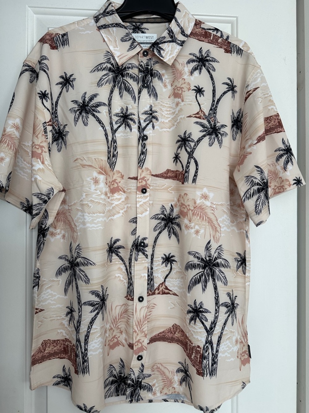 Desert West Men's Beige Tropical Short-Sleeve Button-Down Shirt